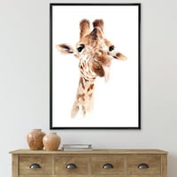 Затвори портрет на жирафа што е врамен со сликарско платно уметничко печатење