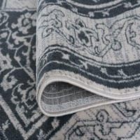 Традиционална површина за килим ориентална сива, крем тркач во затворен простор лесен за чистење