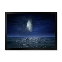 Дизајн Арт „Целосна месечина ноќ над темниот океан“ наутички и крајбрежен врамен уметнички принт