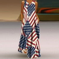 Летен Фустан За Денот на независноста За Жени Секојдневни Макси Фустани Фустани Со Американско Знаме Печатен Тенк Без Ракави
