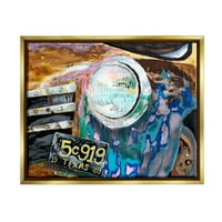 Ступел Индустрии Одблиску Тексас Автомобил Фарови Модерен Уличен Стил Сликарство Металик Злато Пловечки Рамка Платно Печатење Ѕид Уметност, Дизајн Од Стејси Грес