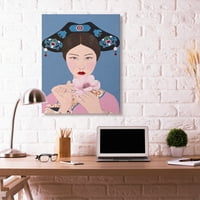 Слупел дома Декор Кинеска жена и цветно розово сино сликарство платно wallидна уметност од Сали Б