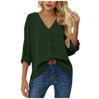 V-Вратот Солидна Копче Надолу Слободно Време Блузи Долги Ракави Мода За Жени Зелена XL