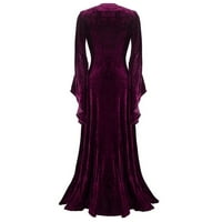 псиакги фустани за женски женски долг фустан гроздобер долг ракав еднобојна должина на подот елегантен фустан од џуџиња обичен фустан + сад: 6