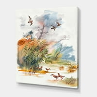 Летање над водата со есенски пејзаж сликарско платно уметничко печатење