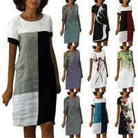 казка летен ленен фустан за жени фустани со половина ракав v смена на вратот постепена промена печатење должина на коленото