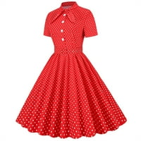 Летни Фустани За Жени Потсмеваат Вратот Мода Средна Должина Солидна А-Линија Краток Ракав Фустан Црвена XL