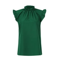 Летни Модни Кошули Манжетни Набраздени Лабави О Врат Кратки Ракави Еднобојни Врвови За Жени Зелена М