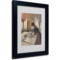 Трговска марка ликовна уметност Womanената пеглање 1876-87 платно уметност од Едгар Дегас, црна рамка