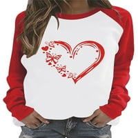 Жените Денот На Вљубените Блуза Љубов Печатени Мета Пуловер Црвена-XL