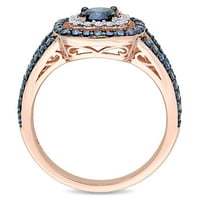 Miaенска Miabella 1- Carat T.W. Сино -бел дијамант 10kt розово злато двојно ореолски ангажман прстен