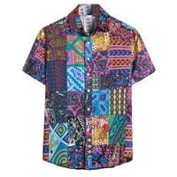 Пксиакиги маички кошули со ракав цвет Хавајска кошула кардиганска кошула со маички кратки мажи за мажи на плажа мажјаци како што е прикажано + xl