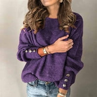 Следете Џемпери За Жени Мода Еднобоен Пуловер Тркалезен Врат Топол Џемпер Со Долги Ракави