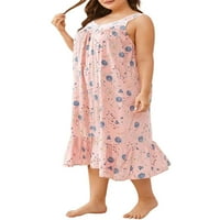 Женски Лежалка Фустан Цветни Печатени Без Ракави Плус облека големини Лабави Ноќници Лежечки Пижами