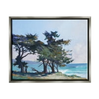 Слупел крајбрежни песочни дрвја океански бранови пејзаж сликарство сив пловила врамена уметничка печатена wallидна уметност