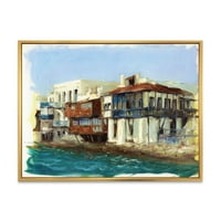 DesignArt 'впечаток на стари куќи на островот Миконос Грција' Наутички и крајбрежен врамен платно wallиден уметност