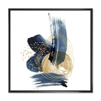 DesignArt 'Златни удари и пејзаж на темни сини планини II' Модерно врамен платно wallидно уметности печатење