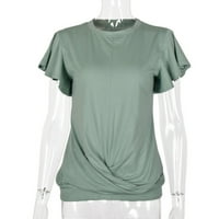 Женски Врвови Модни Жени Обични Цврсти Возбудувања Кратки Ракави Маици Блуза Блузи Зелени XL