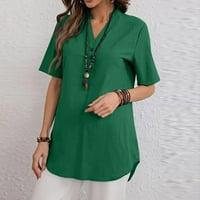Женска Мода В - Вратот Блузи Кратки Ракави Маици Со Еднобојни Маици Туника Блуза XL