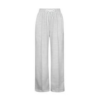 Женски плус големина мода омбер лабава обична еластична еластична џебови со високи половини, директни џемпери панталони за жени