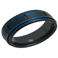 Менс не'рѓосувачки челик црна и сина IP жлебна свадбена лента - прстен за мажи