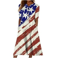 Плус Големина Жени 4 јули Американско Знаме Тема Обичен Фустан V-Вратот Лактот Должина Ракав Миди Фустан