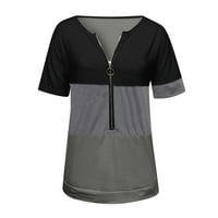 јуехао маици за жени жени мода контраст боја патент кратки ракави обична блуза маици