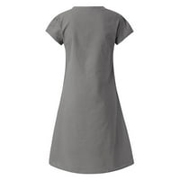 Жените Краток Ракав А-Линија Коленото Должина Мода Лето Солидна V-Вратот Фустан Греј XL