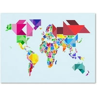 Трговска марка уметност „Танграм светска мапа“ платно уметност од Мајкл Томпсет