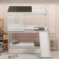 Кревет за кревет Аукфа со фиоки за слајд и складирање- близнак над двокреветниот кревет за деца спална соба- античко бело