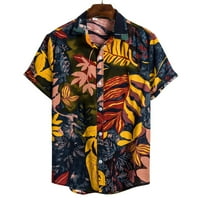Вредноста Менс Етнички Краток Ракав Обичен Памук Лен Печатење Хавајски Кошула Блуза Копче Кошула Фустан