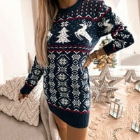 Жените Се Облекуваат О Вратот Елен Снегулка Божиќ Божиќ Пуловер Џемпер Плетени Мини Фустан Вестидос