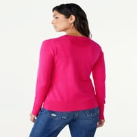 Womenенски џемпер на екипажот за слободно склопување со долги ракави, средна тежина, големини XS-XXL