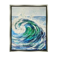 Цунами бран океански прскалки крајбрежно сликарство сјај сиво врамен уметнички принт -уметност