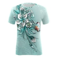 Sksloeg Женска Блуза Плус Големина Цветни Печатени Врвови Обични Фустани Маици Со Кружен Врат Со Кратки Ракави Плус Големина