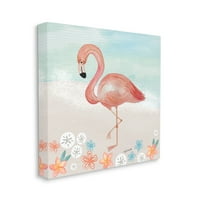 Sumn Industries Flamingo Standing Shoreline Различни песочни долари Ботаники за сликарство, завиткана од платно, печатена wallидна