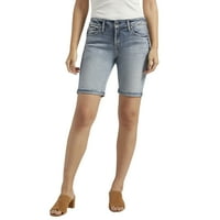 Co. Silver Jeans Co. Women'sенски суки средно издигнување Бермуда кратки, големини на половината 24-34