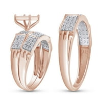 Белиот природен дијамантски ангажман и свадбениот трио невестински прстен поставен во злато од розово злато 10К, големина на