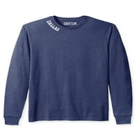 Daxton Premium Dallas Men долги ракави маица ултра мека памук со средна тежина, Хедер морнарица, бели букви 2xl