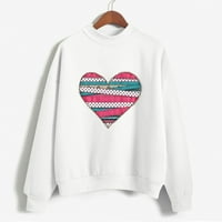 Huaai Sweetshirt for Women Sweatshirts тркалезен врат со долги ракави пулвер со долг ракав есен и зимска loveубов печати цврста боја џемпер џемпер џемпер џемпер бела l
