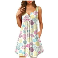 Женски резервоар фустан летен плетенка мини фустан симпатична рака без ракави плажа Туникак резервоар за фустани V вратот фустан