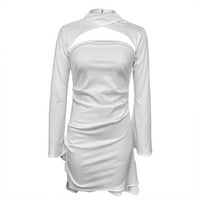 Fsqjgq краток фустан за жени женски линиски наметка Исечете кратко здолниште печатено отворено јаглеродно фустан Cheongsam бела