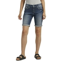 Co. Silver Jeans Co. Women'sенски Елисе Среден пораст Бермуда кратки, големини на половината 24-34