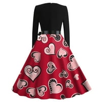 Фетерна Женска Мода Денот На Вљубените Секојдневен Тенок Фит Печатен Фустан Со Долги Ракави Со Голем Раб