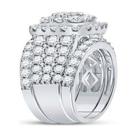 Цврсто 14к бело злато тркалезна дијамантска невестинска венчавка за венчавки прстен сет 3- КТ. - Големина 7