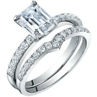 КТ Моисанит смарагд исечен ангажман прстен за венчавки, невестински сет во сребро од сребро